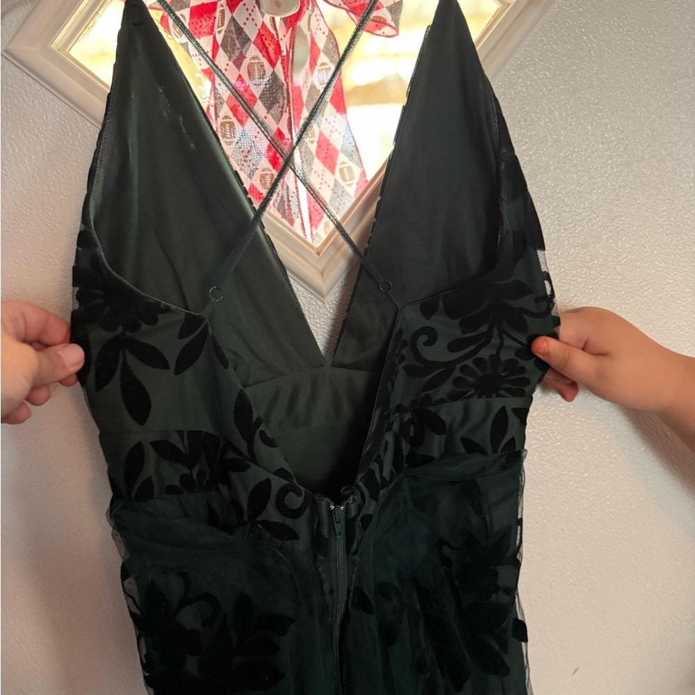 Elegant Dark Green Dress with Floral PatternGreen Prom Dress